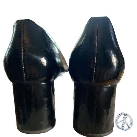 𝅺Zara basics black patent leather pointed round block heel shoes. Size 9.5 - Picture 4 of 5